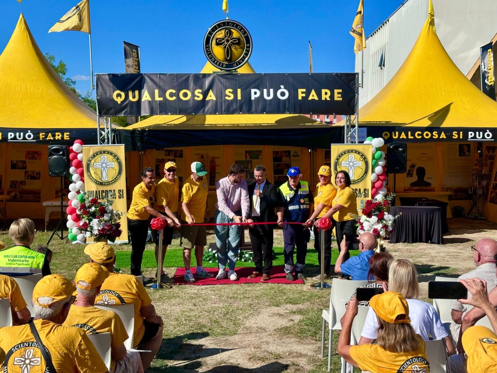 Scientology Volunteer Ministers Open Travelling Yellow Tent in Bologna, Linking Everyday Help with Disaster Response Experience 1 Bologna VMs 02